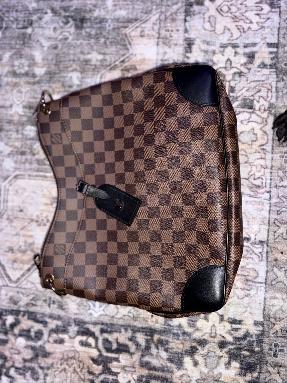 Louis Vuitton Brown Damier Ebene Shoulder Bag with Black Accents